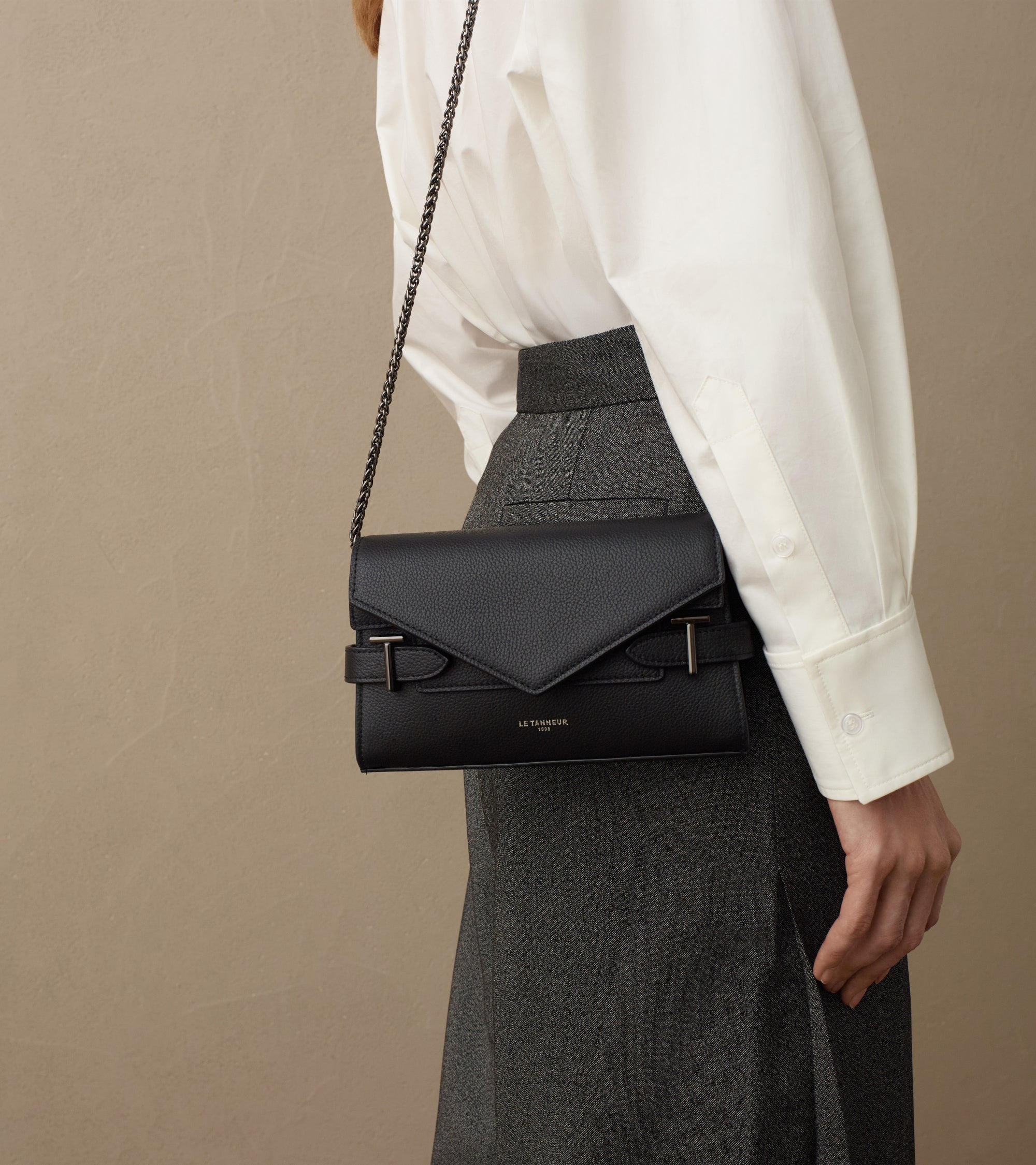 Bolso de mano doble solapa de piel texturizada Emilie