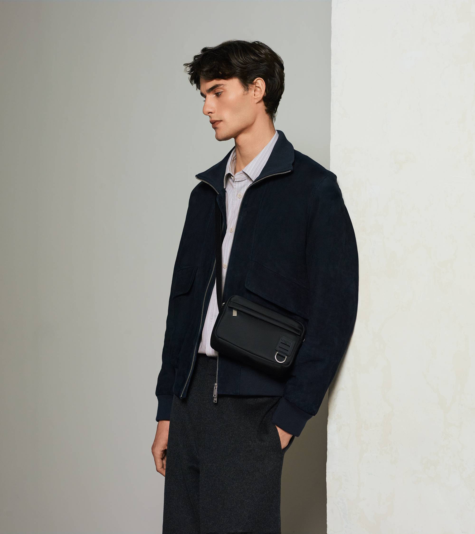 Basile small shoulder bag in nylon canvas and smooth leather