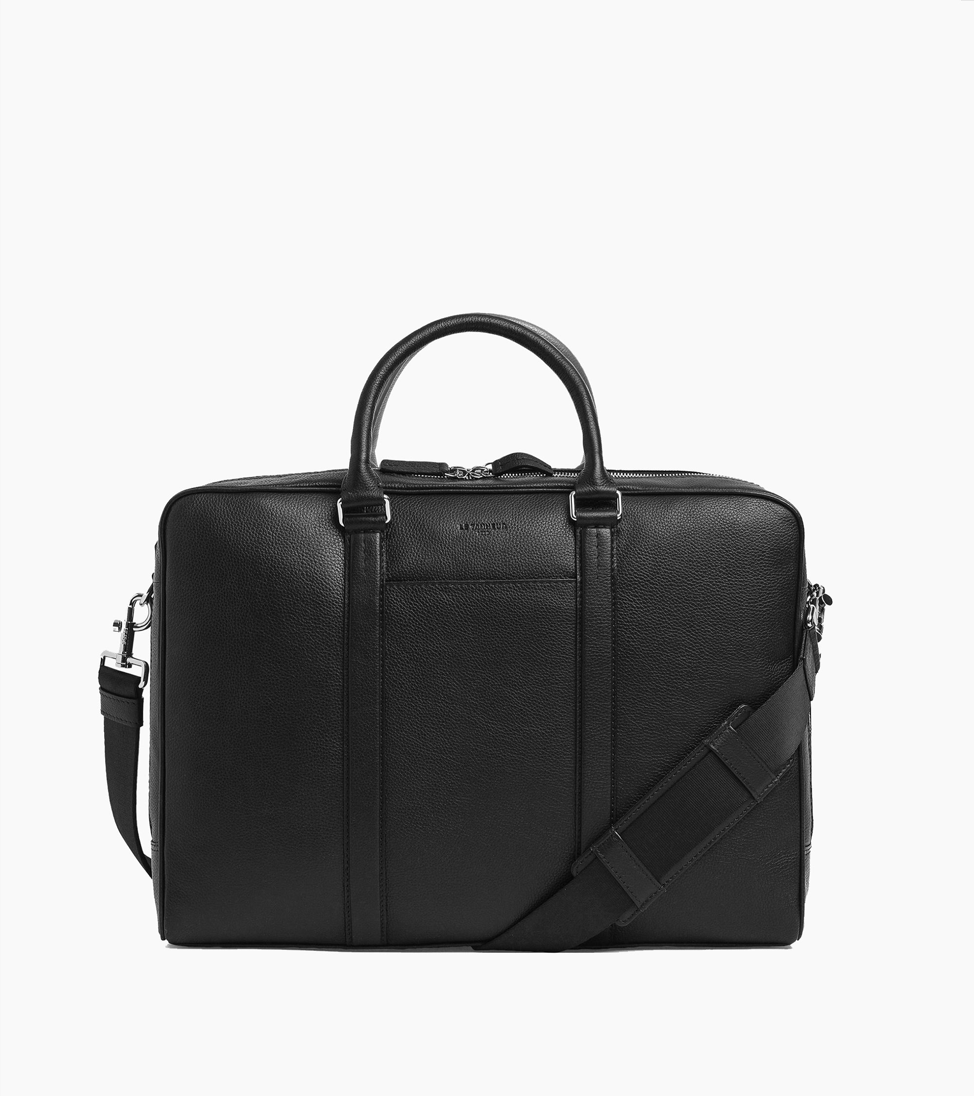 Charles 17" briefcase in grained leather with 2 zipped compartments