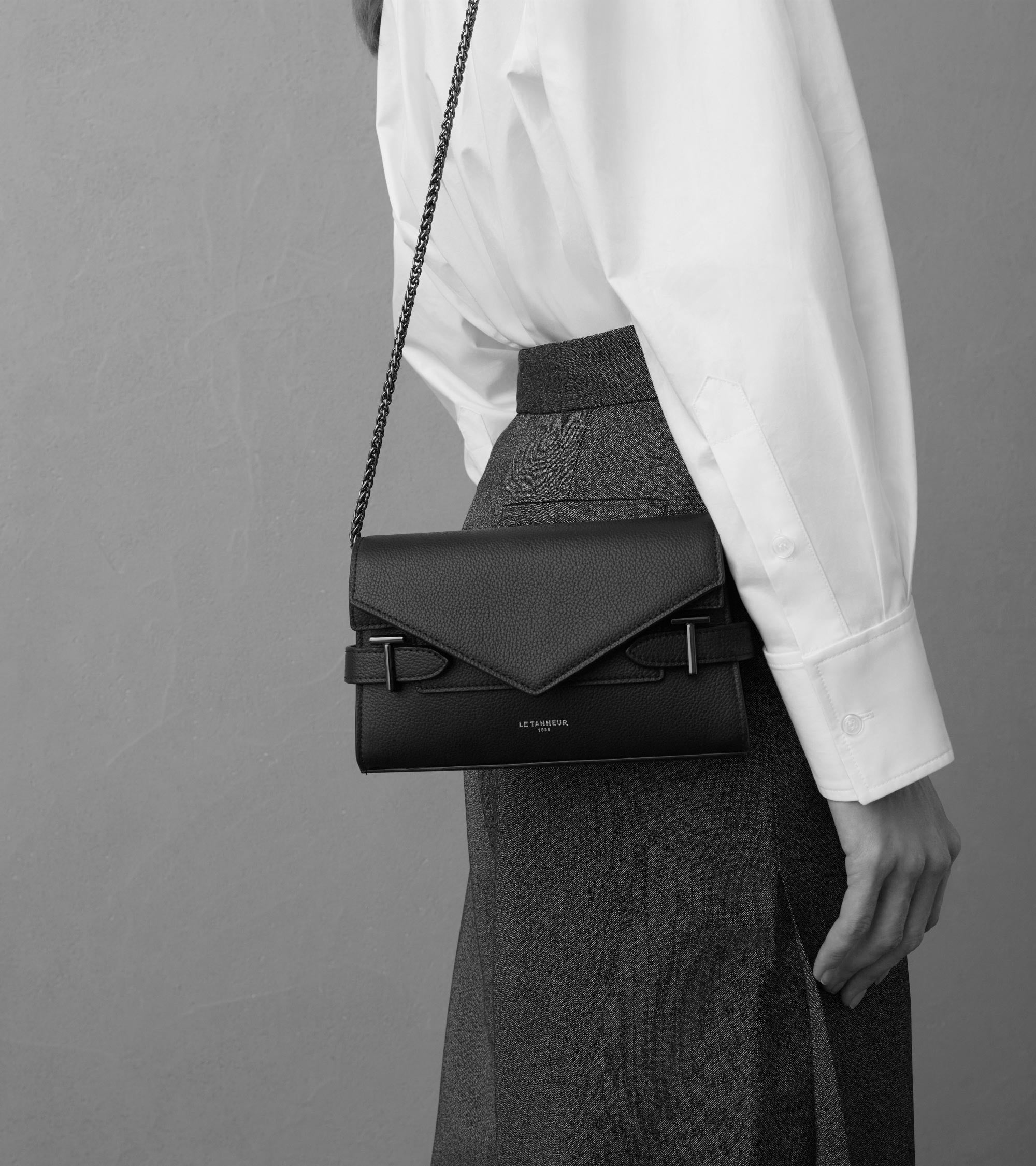 Bolso de mano doble solapa de piel texturizada Emilie