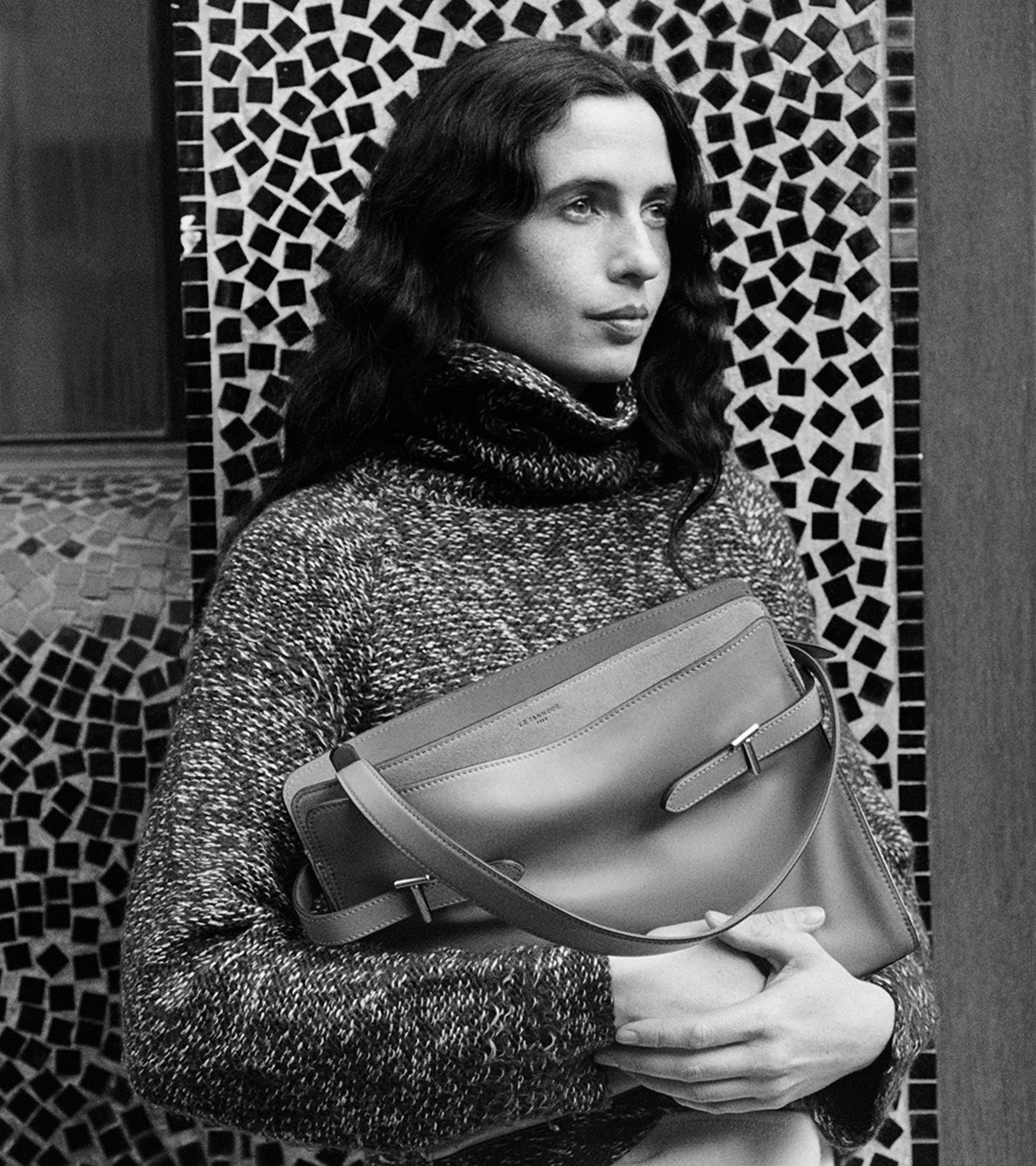 Bolsa de hombro grande modelo Emie en cuero liso y nobuk