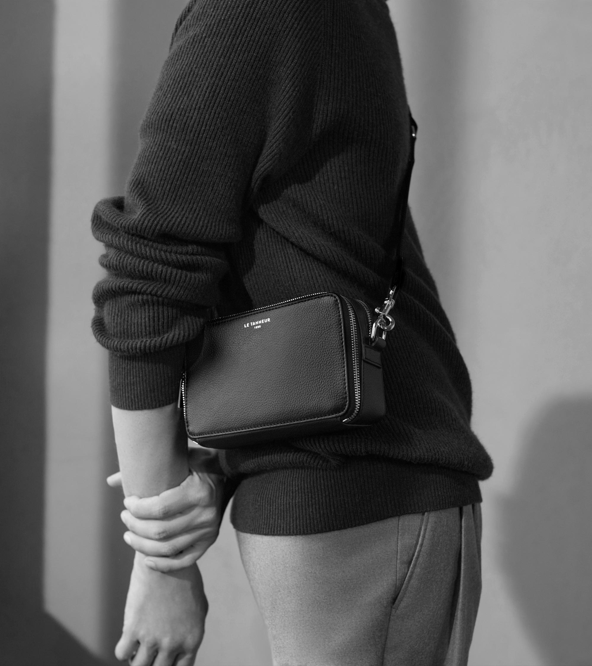 Bolso bandolera pequeño con 2 compartimentos Émile de cuero texturizado