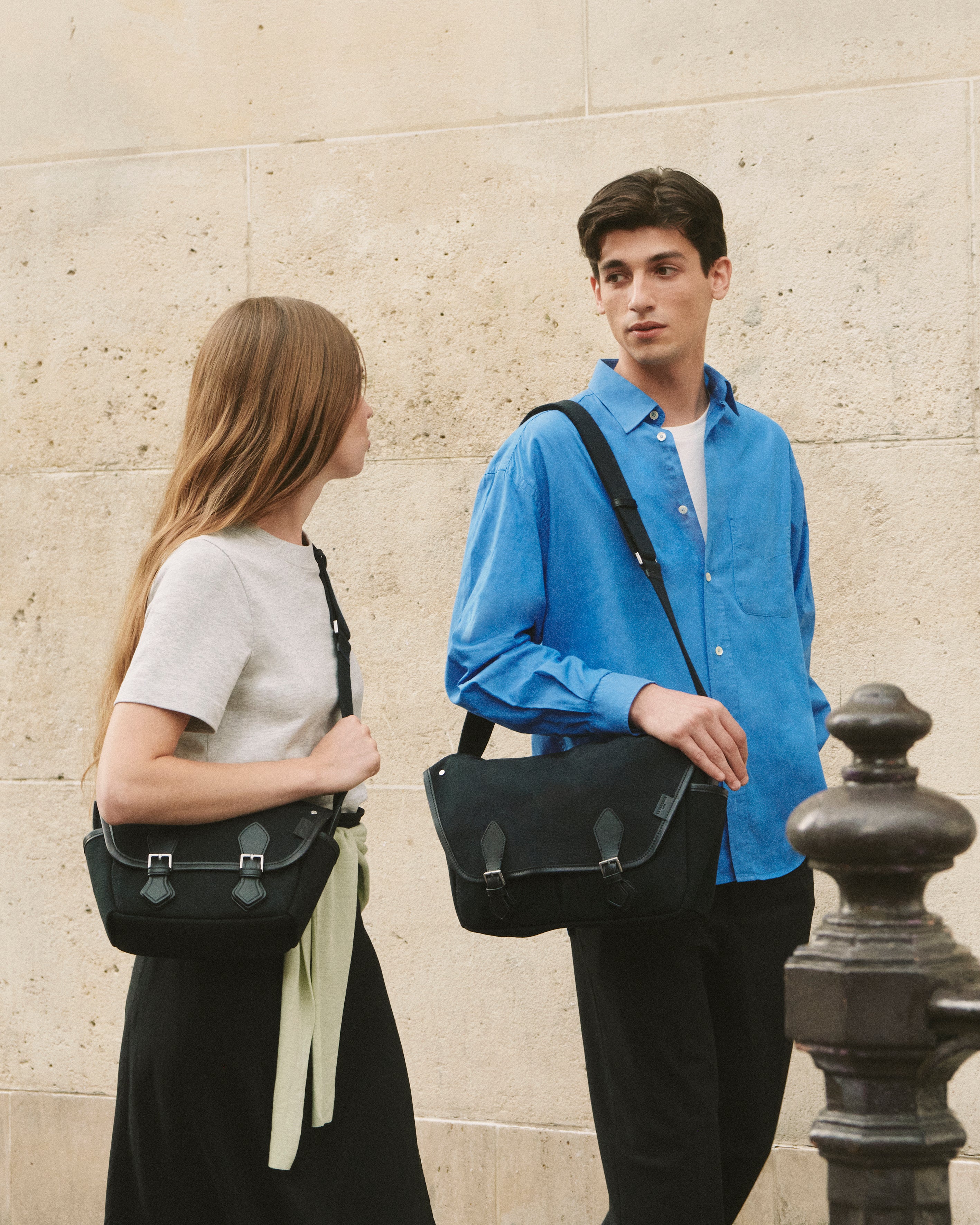 Petit sac bandoulière Solveig en toile coton et cuir lisse