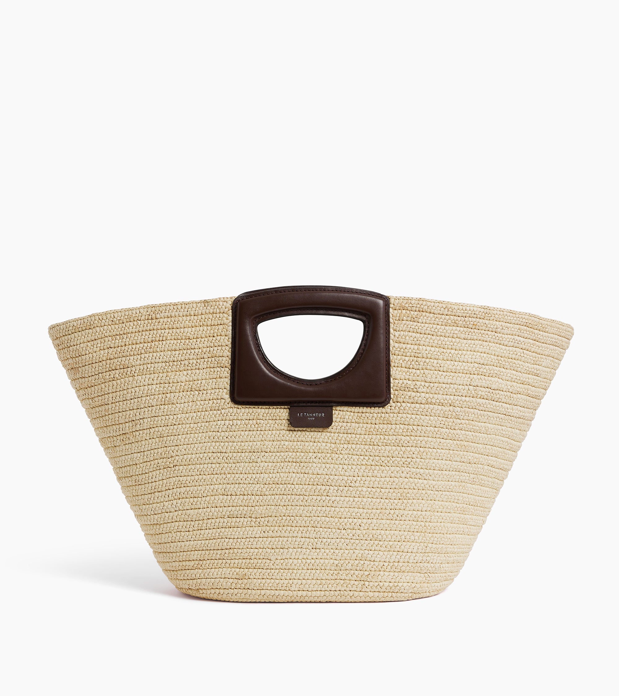 Grand sac cabas en raphia naturel et cuir lisse végétal