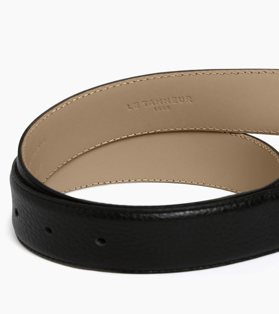 Men's belt with rectangular buckle in grained leather