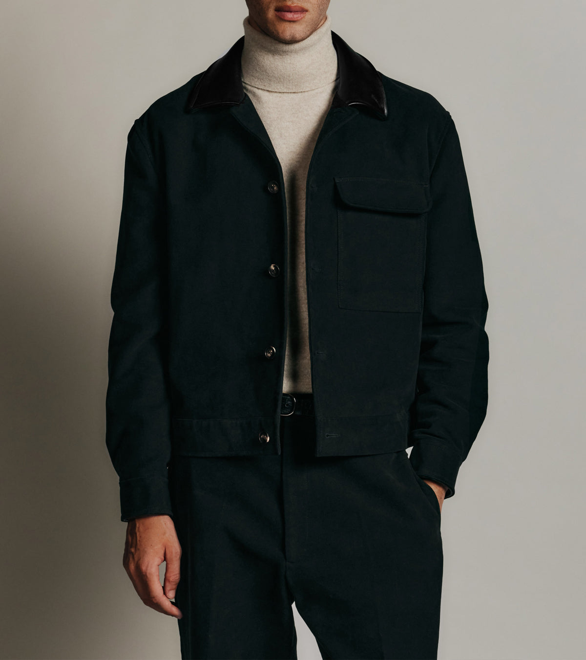 Jacke Le Tanneur x HAST aus Glattleder und Baumwollstoff