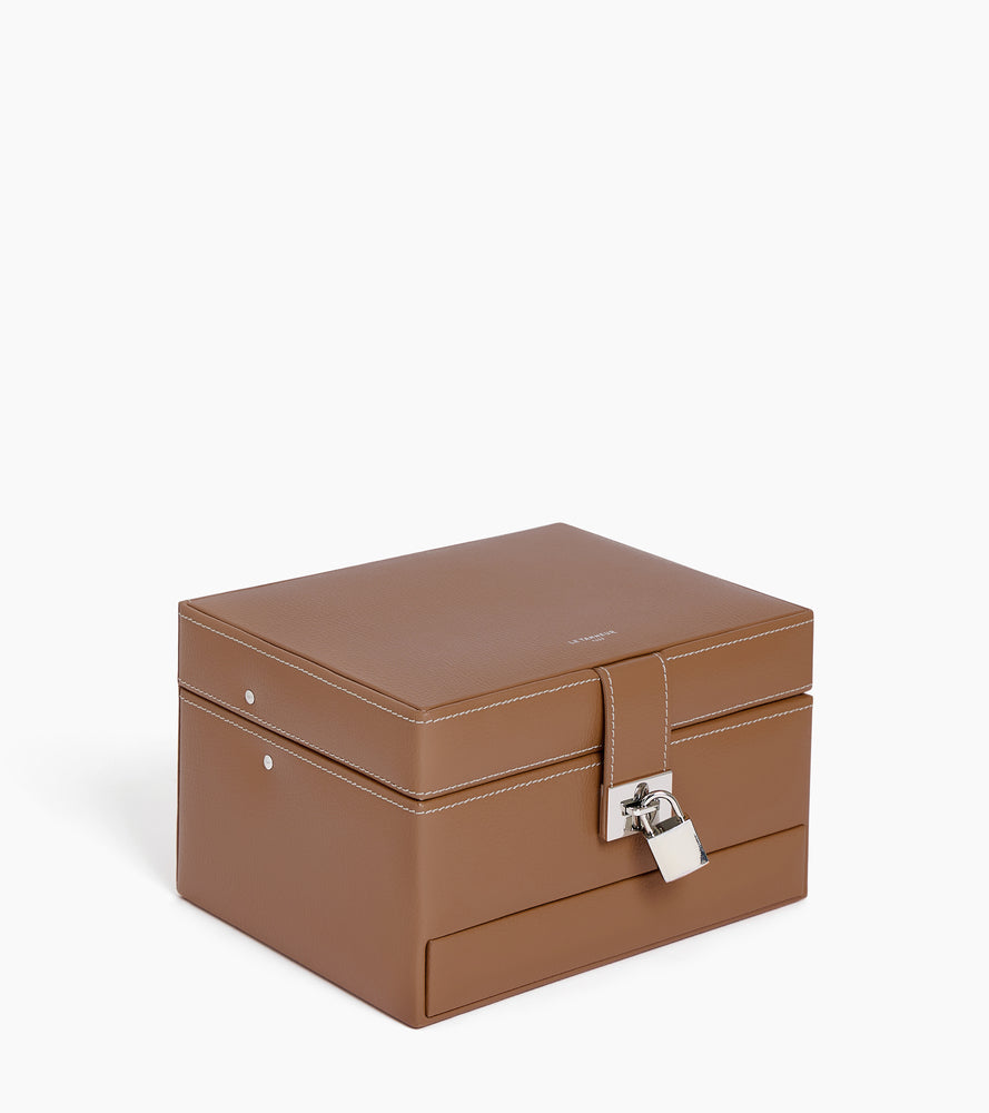 Medium automatic opening leather jewellery box