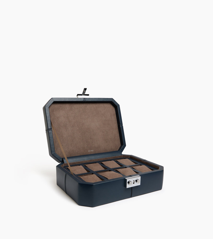 Estuche de cuero para 8 relojes con cierre en T de cuero