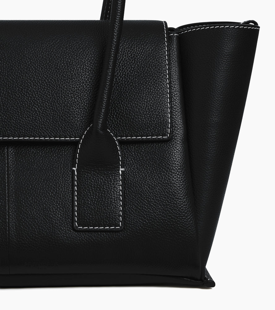 Sac cabas moyen modèle à rabat Elena en cuir grainé