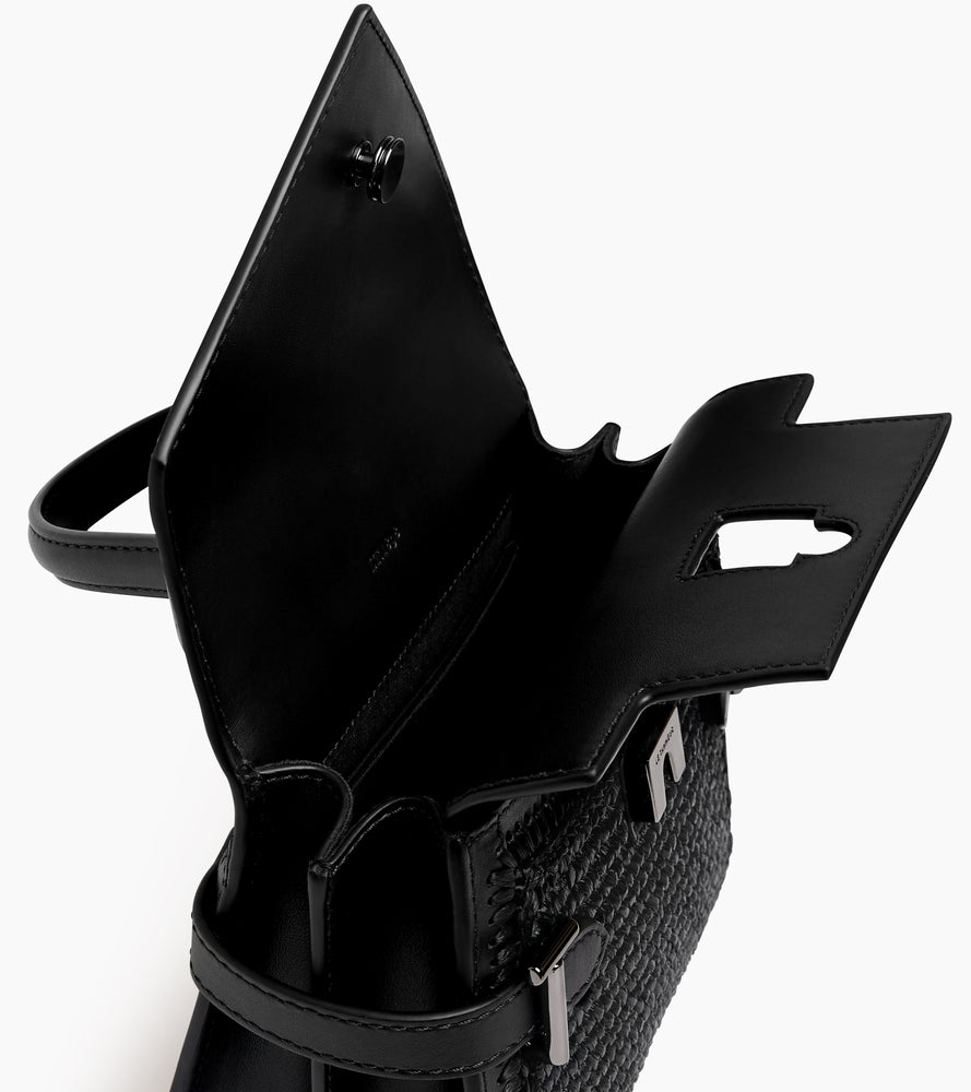 Kleine Handtasche Emilie mit doppeltem Umschlag, aus Glattleder in Raffia-Optik