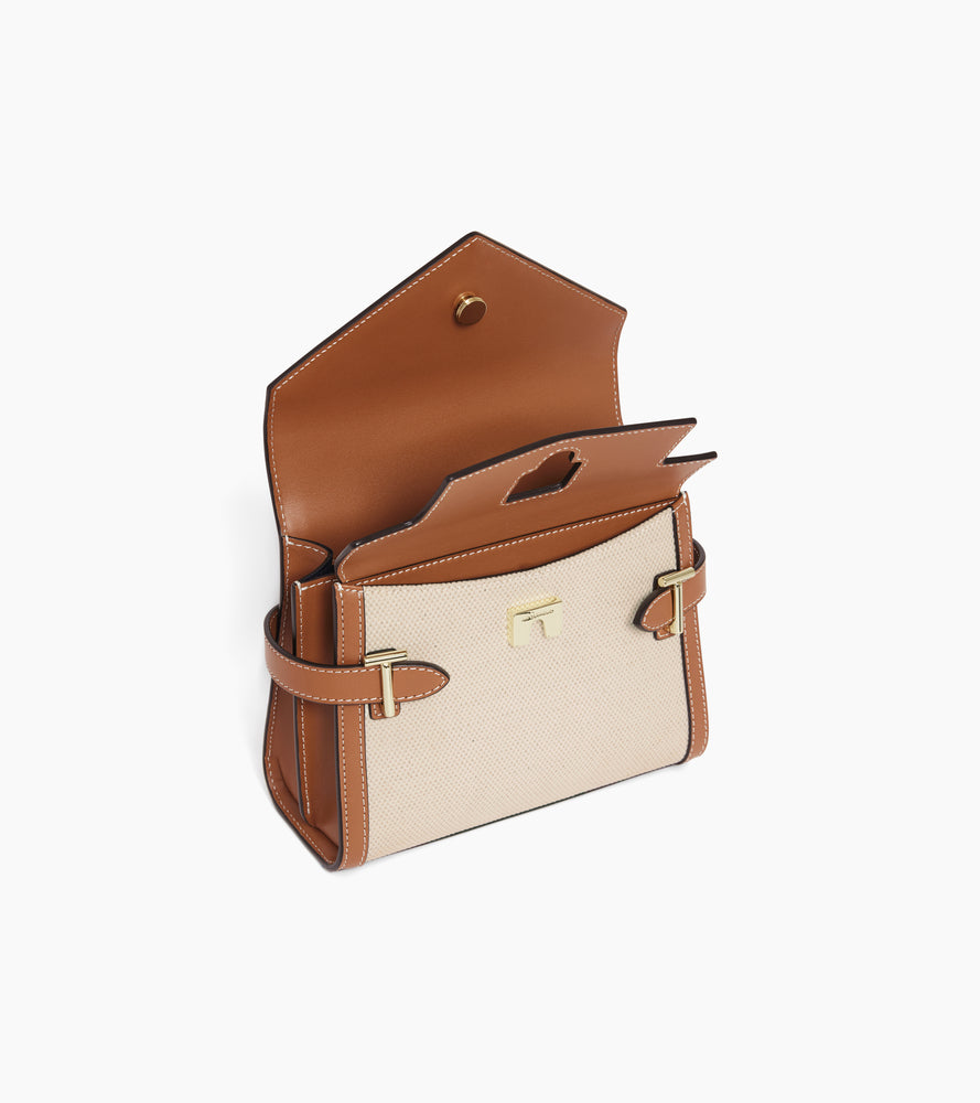 Kleine Handtasche Emilie mit doppeltem Umschlag, aus Canvas-Baumwolle und Glattleder