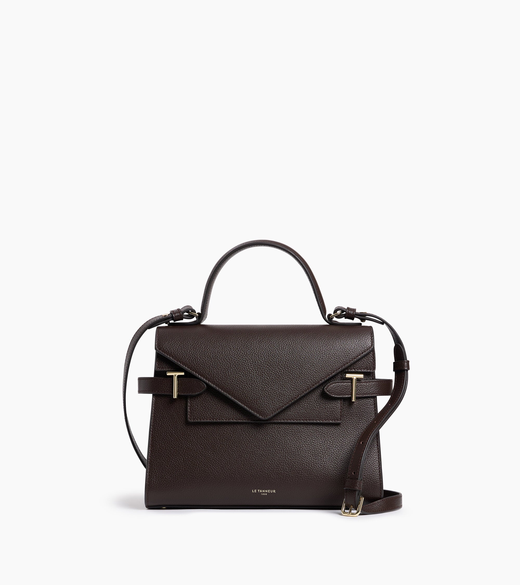 Sac à main double rabat moyen modèle Emilie en cuir grainé