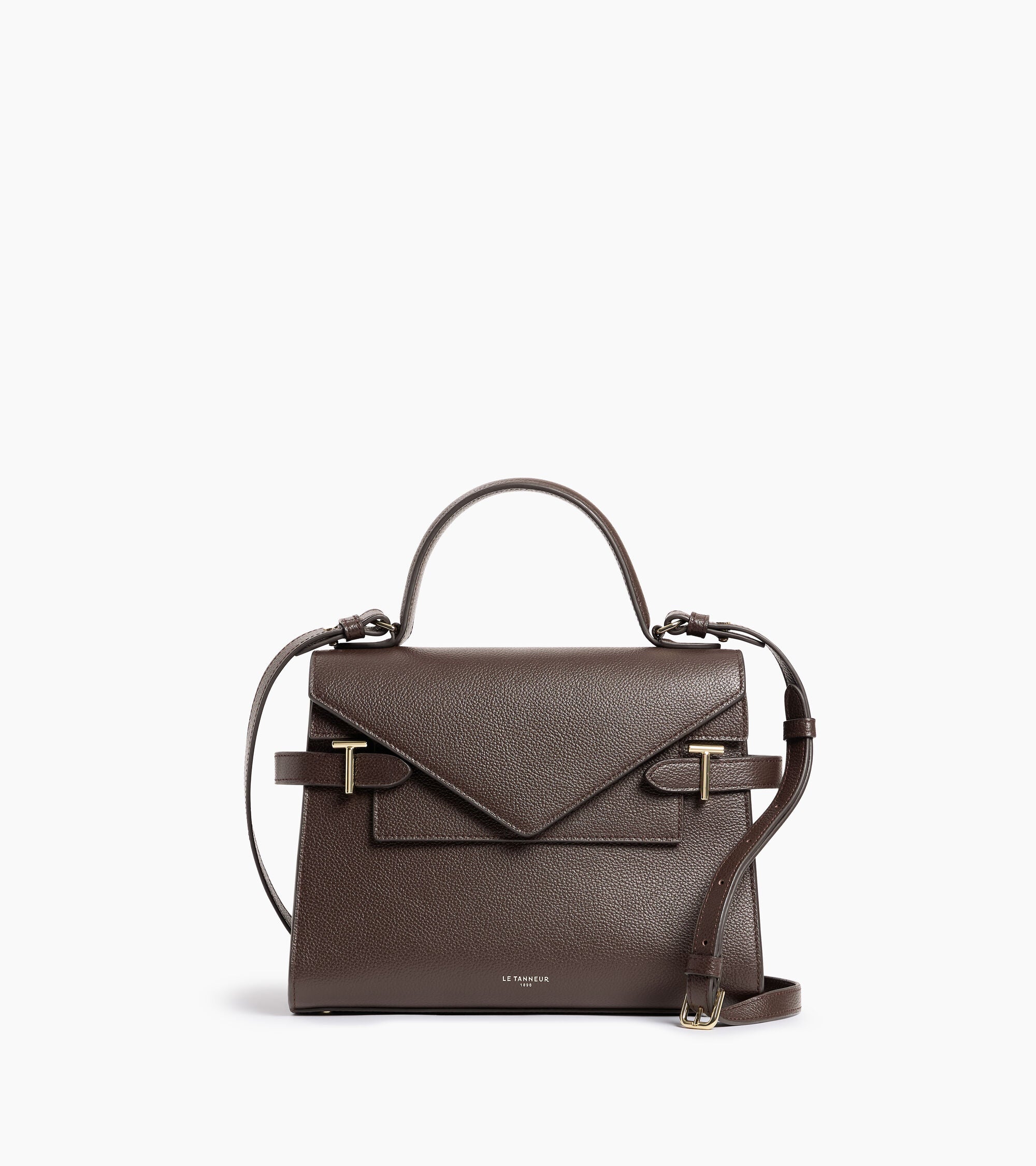 Bolso de mano mediano Emilie de piel texturizada con doble solapa