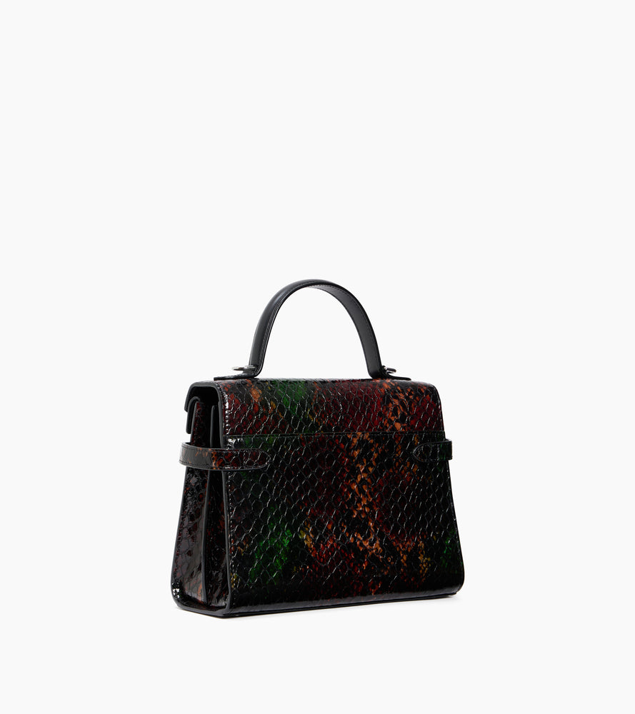 Mittelgroße Handtasche mit Doppelklappe Emilie aus Leder in Python-Optik.