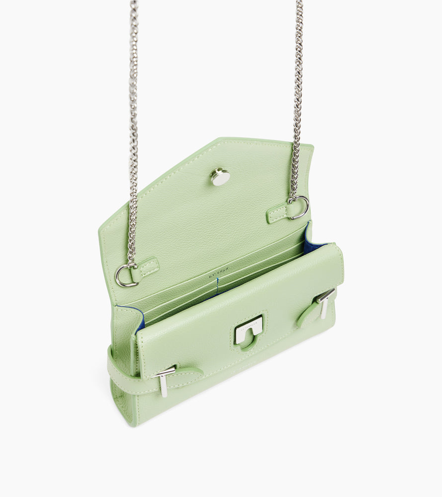 Sac pochette avec bandoulière double rabat Emilie en cuir grainé