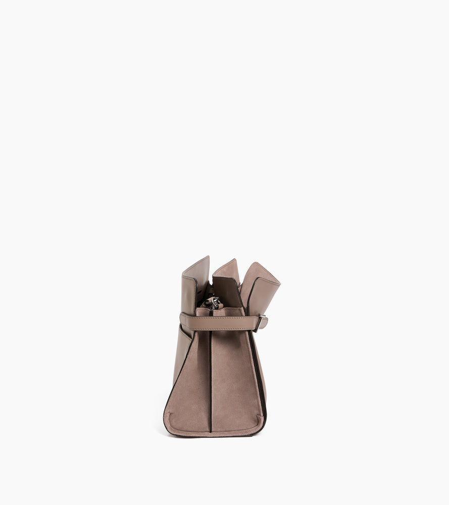 Schultertasche großes Modell Emie aus glattem Leder und Nubukleder