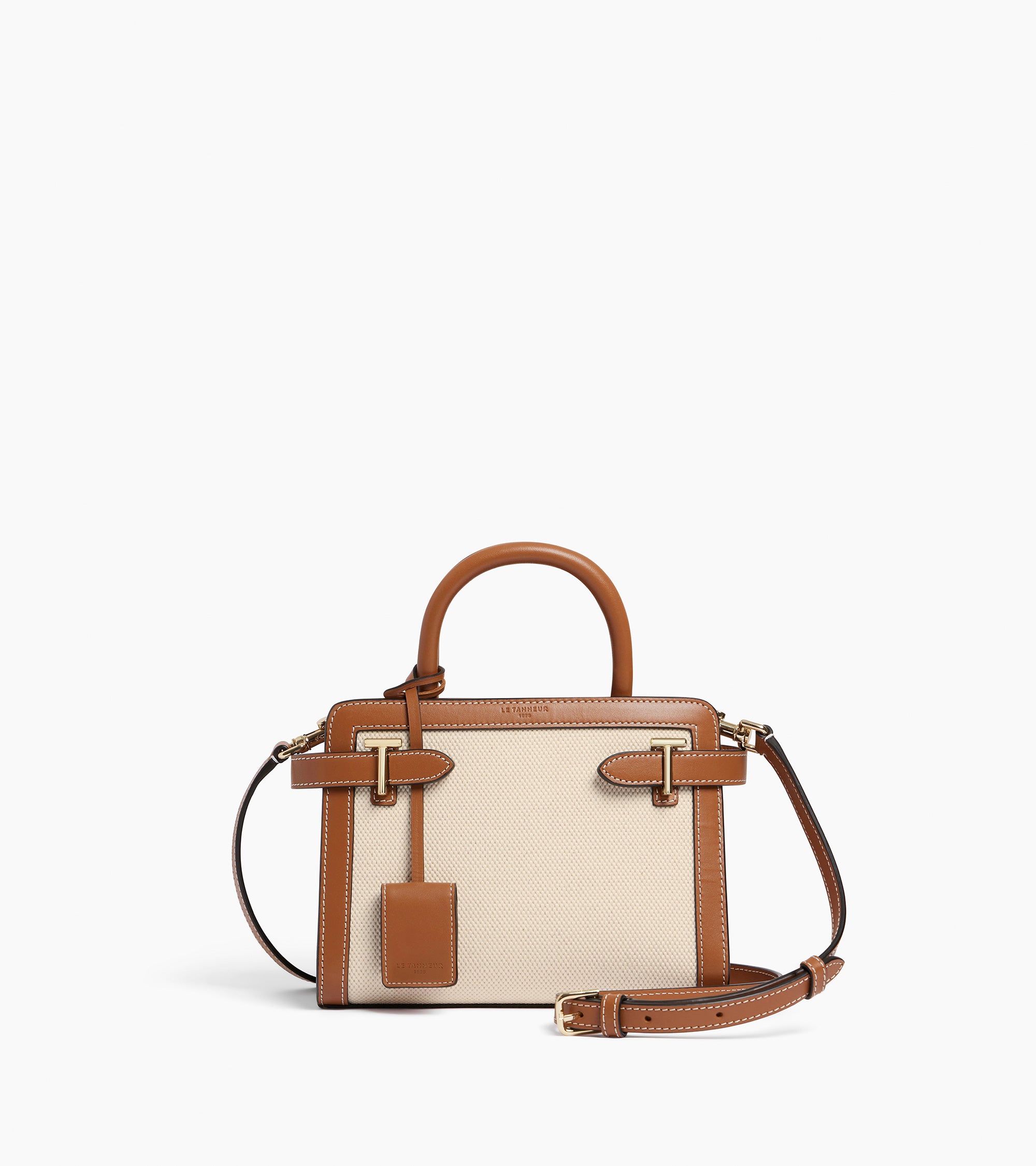 Kleine Handtasche Emilie aus Baumwollcanvas und Glattleder