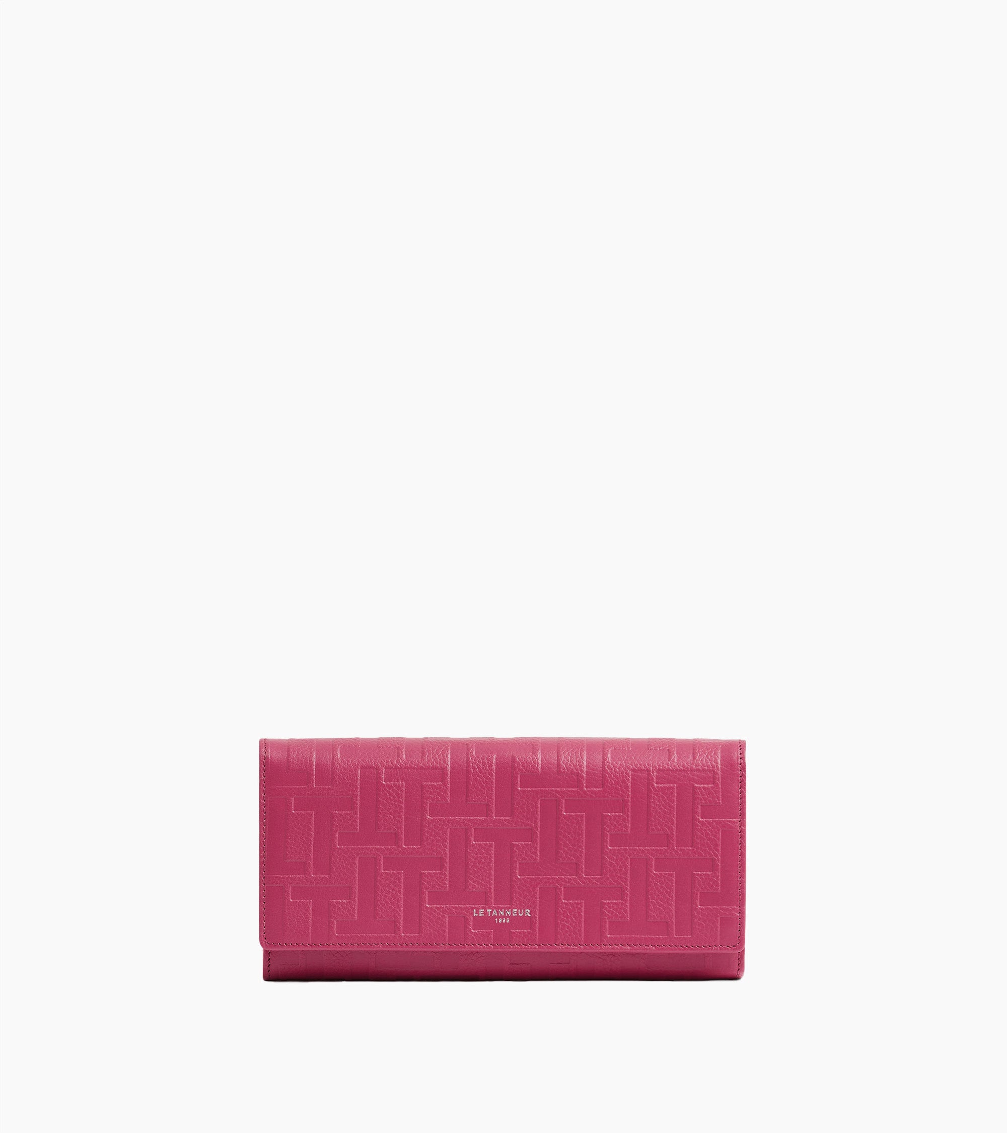 Emilie flap closure travel companion in embossed T leather