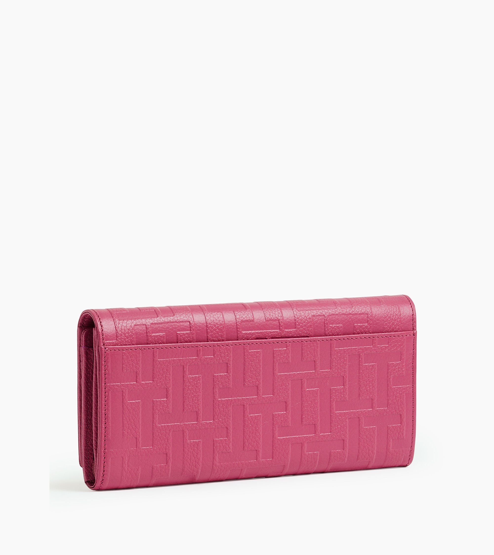 Emilie flap closure travel companion in embossed T leather