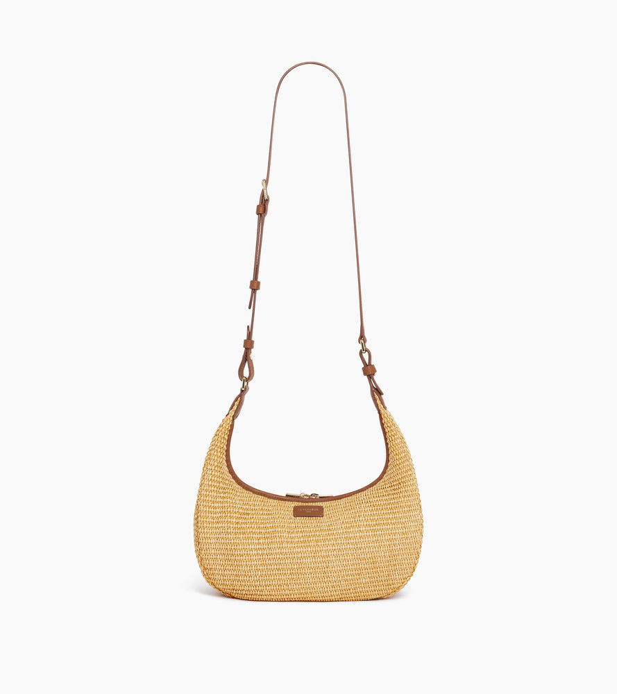Kleine Hobo-Tasche Juliette aus Glattleder in Raffia-Optik