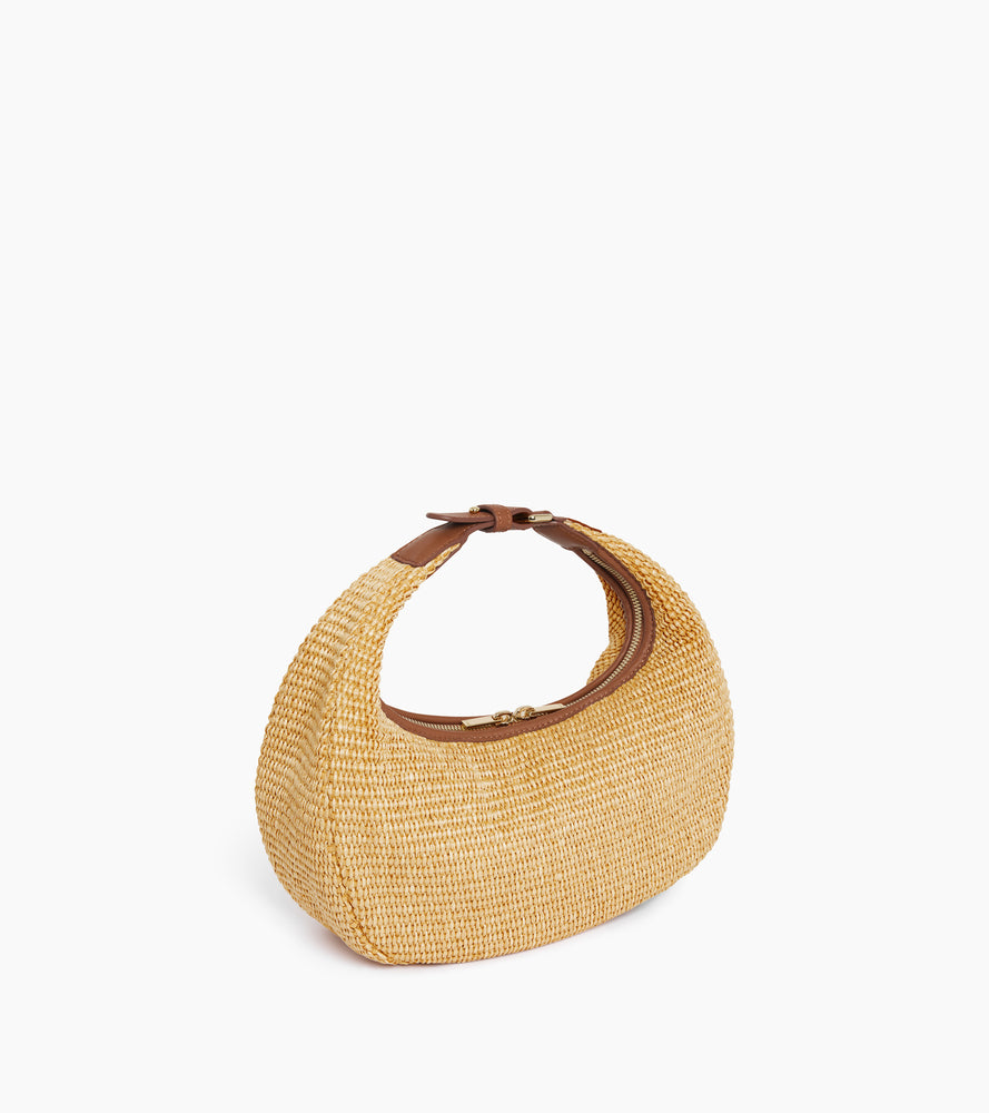 Kleine Hobo-Tasche Juliette aus Glattleder in Raffia-Optik
