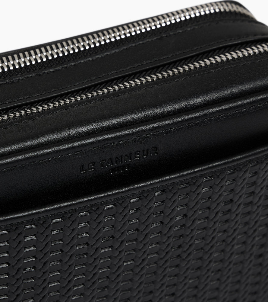 Emile small 2-compartment satchel in embossed and smooth leather