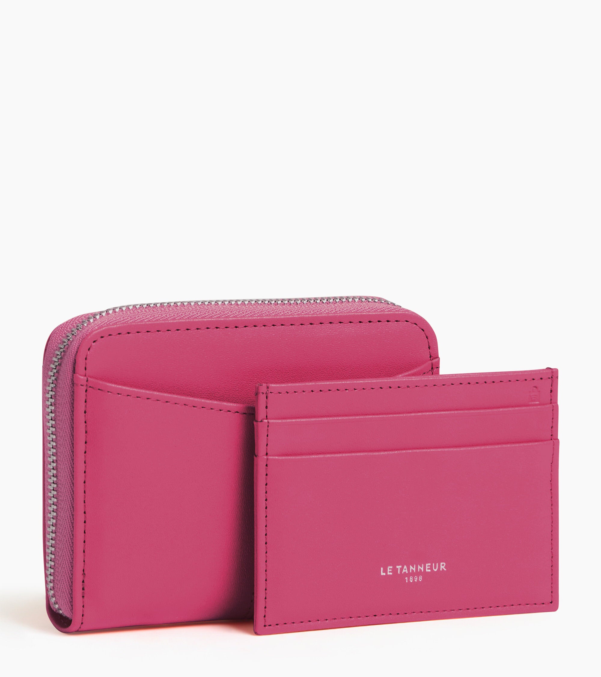Charlotte zipped coin case with removable card compartments in smooth leather