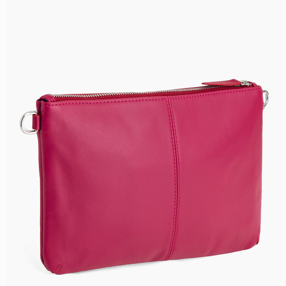 Pochette zippée avec bandoulière amovible Charlotte en cuir lisse