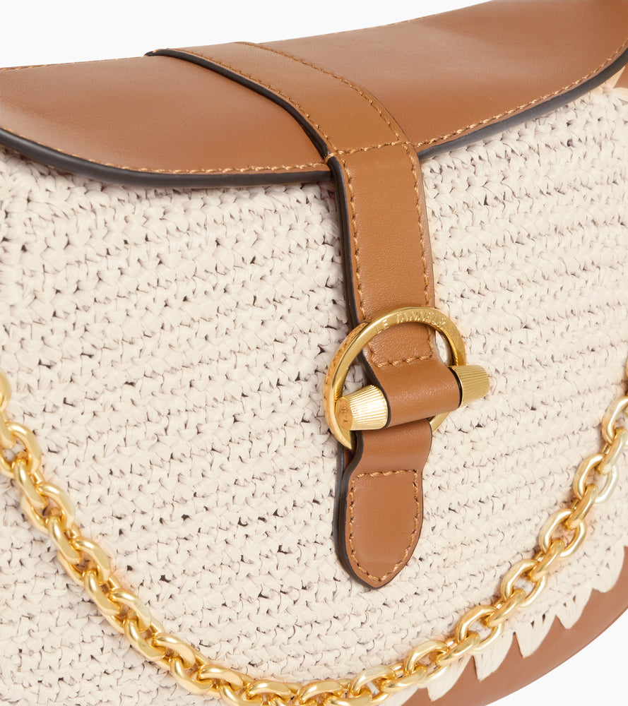 Pia small shoulder bag in raffia effect and smooth leather