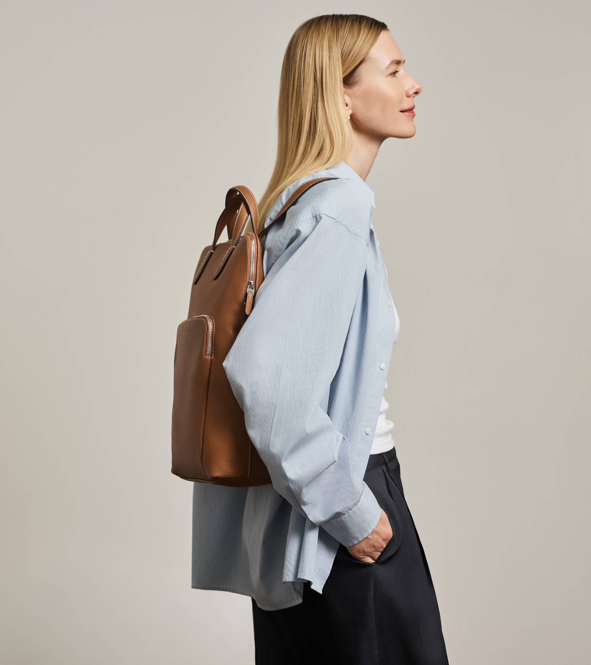 Mochila business con cremallera Sophie de piel texturizada