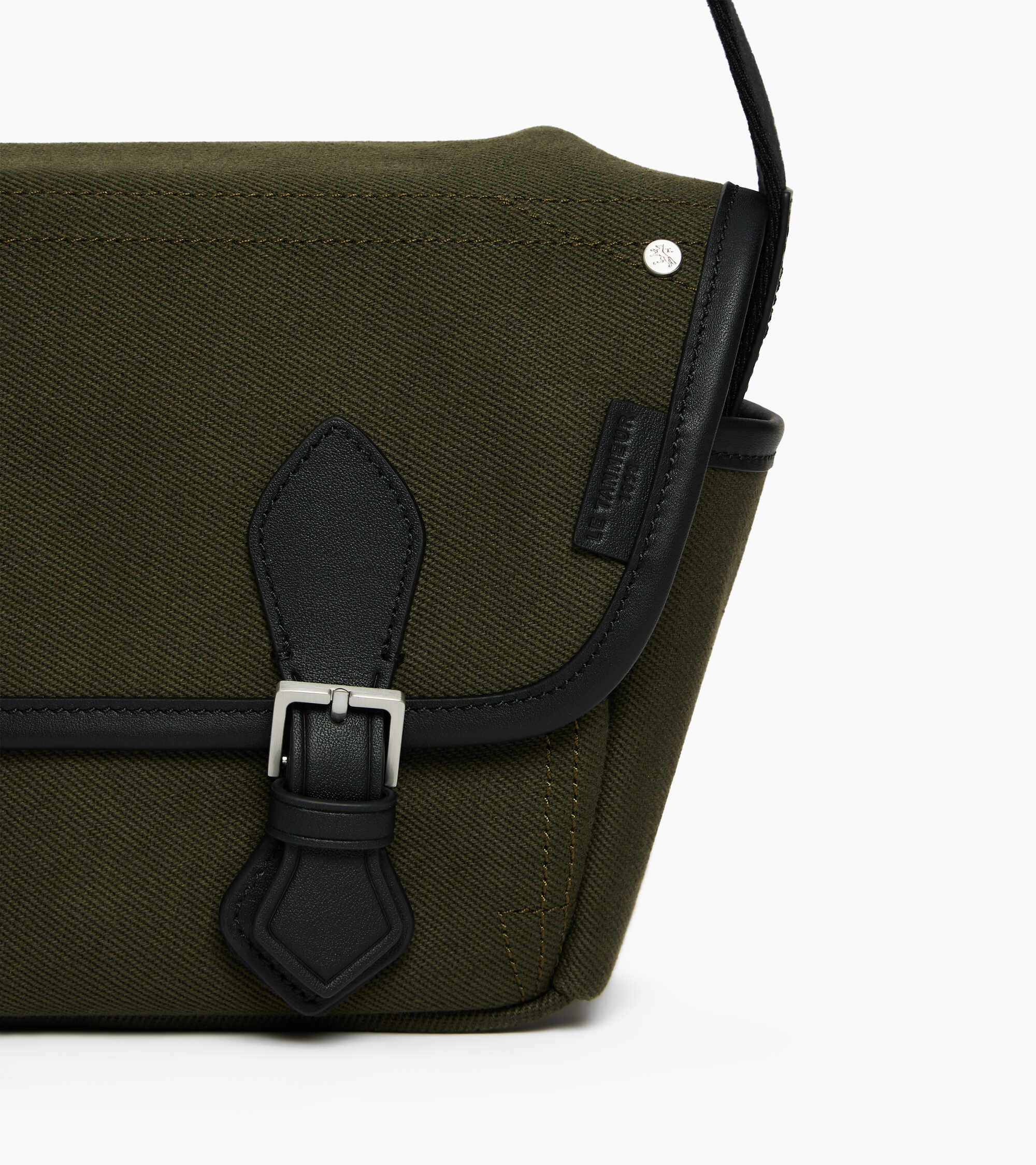 Bolso bandolera pequeño Solveig de lona de algodón y cuero liso