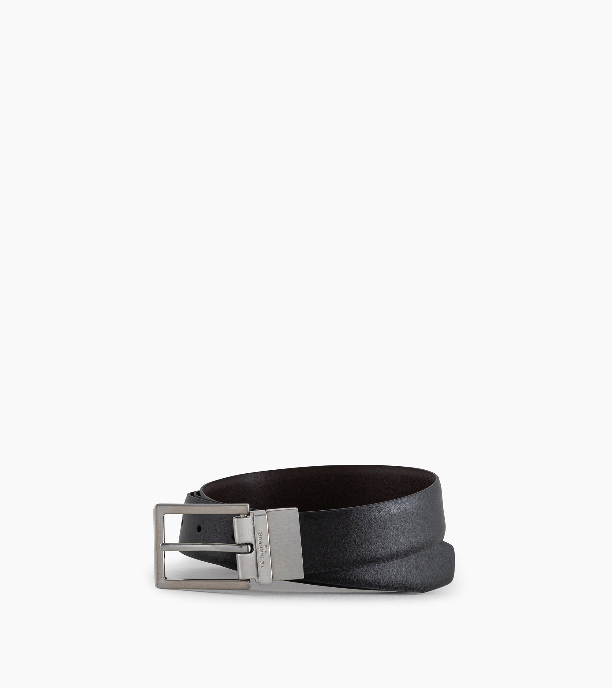 Classic smooth leather men's belt with square buckle