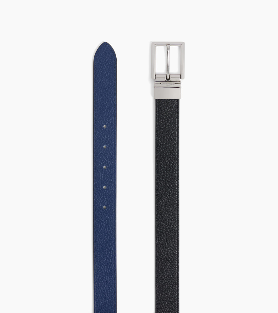 Reversible men's belt with rectangular buckle in grained leather