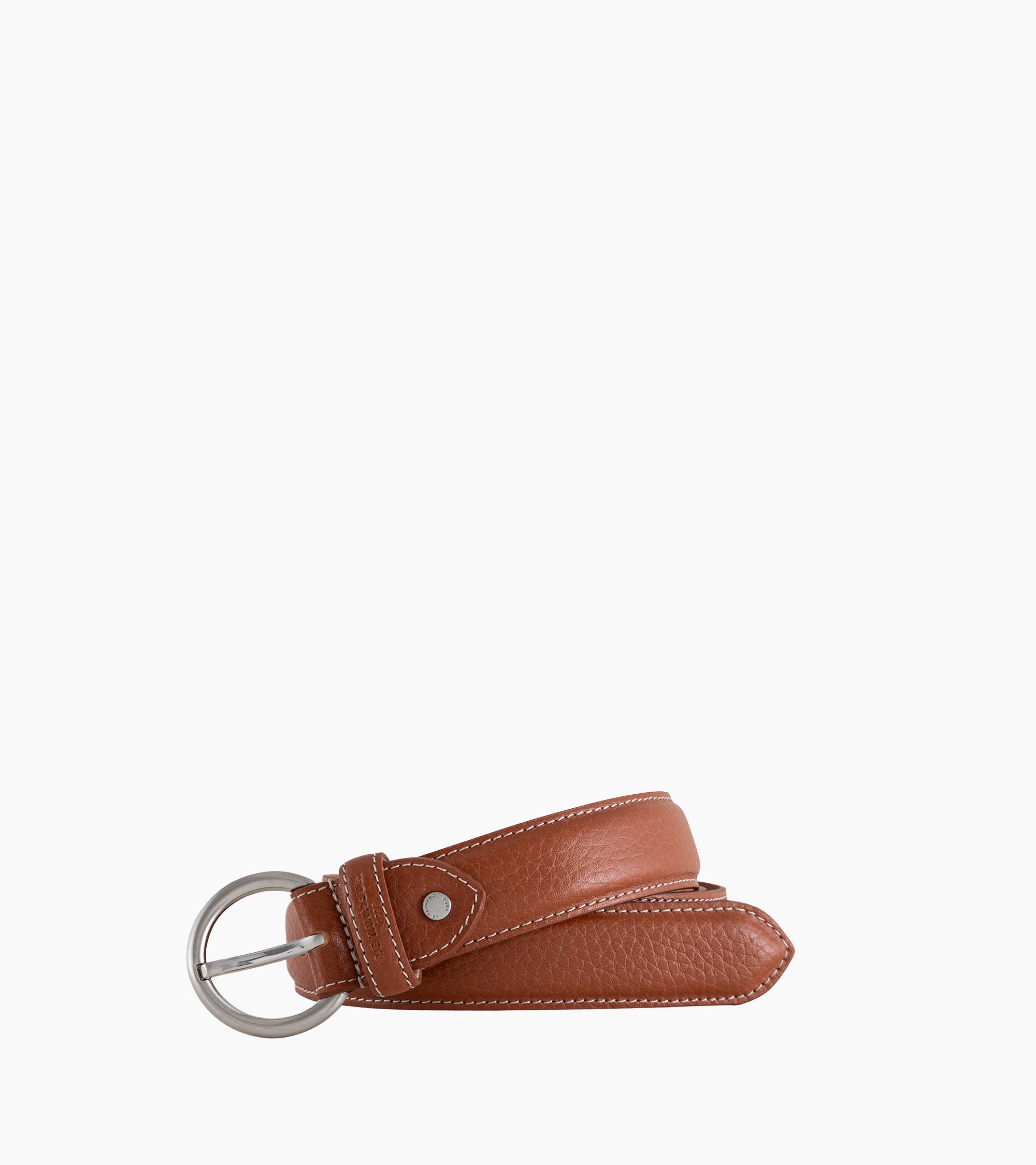 Vegetable tanned leather women's belt with round buckle